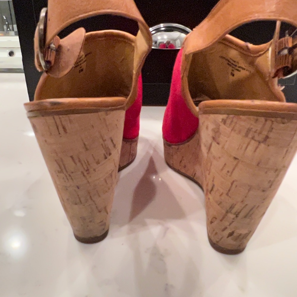 Red Canvas Wedges with Cork Soles - Picture 4 of 5